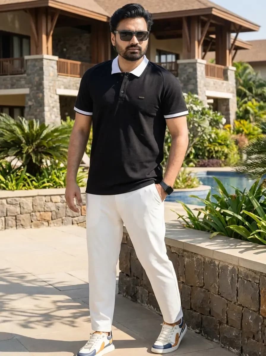 Black Polo + White Hybrid Pant
