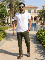 White Polo +Olive Hybrid Pant
