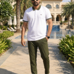 White Polo +Olive Hybrid Pant